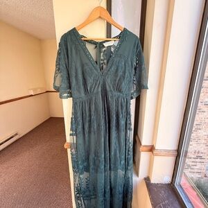 Bella Ella Deep Green Lace Maxi Dress